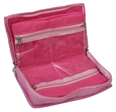 Kuber Industries Embroidery Design 2 Pieces Satin Jewellery Pouch Cum Makeup Kit (Maroon & Pink)