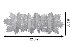 Heart Home Leaf Design Waterproof, Heat Resistant, Non-Slip, Easy to Clean Soft Leather Table Runner for Dining Table (Silver)-HS43HEARTH26602