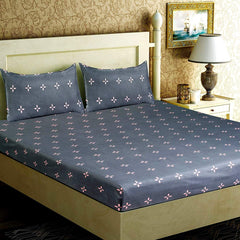 Kuber Industries Floral Design Glace Cotton 144 TC King Size Double Bedsheet with 2 Pillow Covers (Grey) (F_26_KUBMART016950)