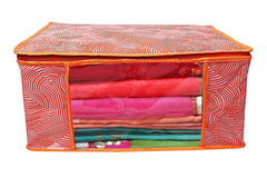 Kuber Industries Leheriya Printed 4 Piece Non Woven Fabric Saree Cover Set with Transparent Window, Extra Large, Orange & Blue -CTKTC40810