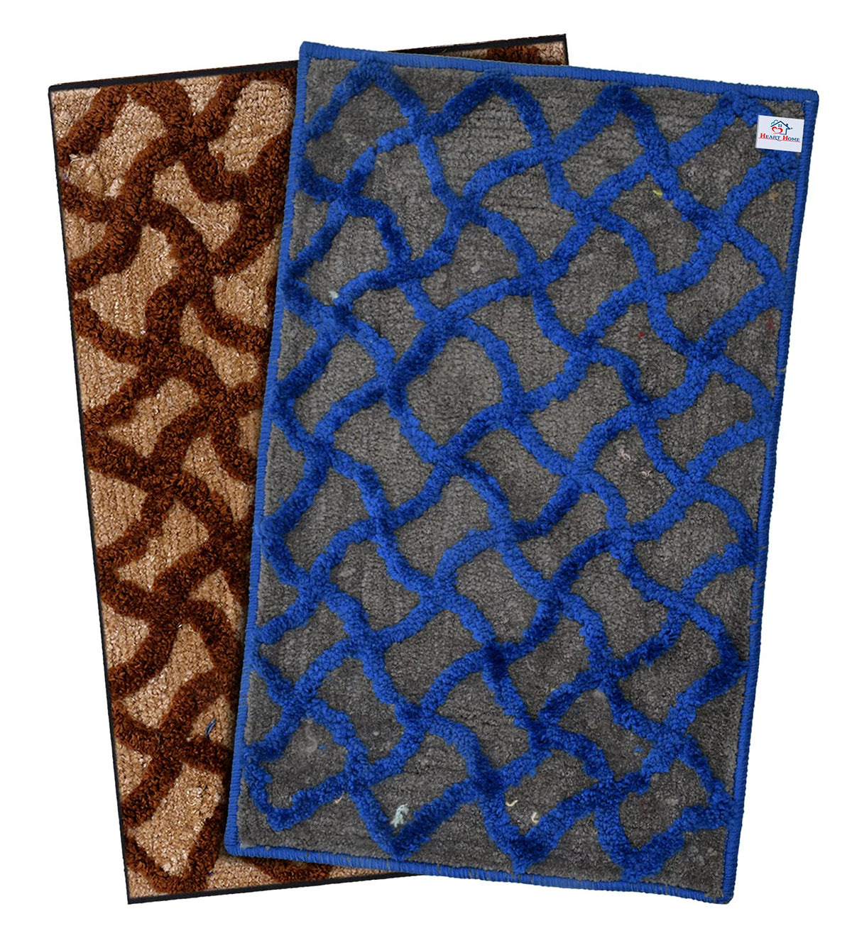 Heart Home Soft, Lightweigth, Washable, Non Slip Doormat Entrance Rug Dirt Trapper Mat Shoes Scraper for Entry, Patio, Porch- Pack of 2 (Brown & Blue)