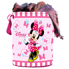 Kuber Industries Disney Minnie Print Round Non Woven Fabric Foldable Laundry Organiser with Handles,45 LTR (Pink)-KUBMART11640