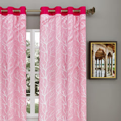Kuber Industries Tree Printed 7 Feet Door Curtain for Living Room, Bed Room, Kids Room with 8 Eyelet- Pack of 2 (Pink)-HS43KUBMART25583, Standard