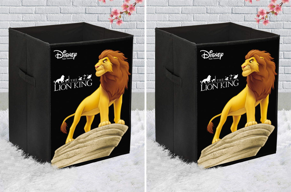 Kuber Industries Disney Lion King Print Non Woven Fabric Foldable Laundry Organiser with Handles (Black)
