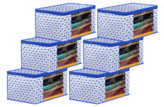 Heart Home Dot Printed Foldable, Lightweight Non-Woven Saree Cover/Organizer With Tranasparent Window- Pack of 6 (Blue)-46HH0497