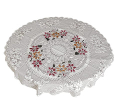 Heart Home Flower Printed Home Decorative Luxurious Round Table Cover/Table Cloth, 40"x40" (White & Brown)-44HH0120