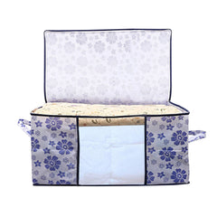 Kuber Industries Flower Printed Non Woven 2 Pieces Saree Cover and 2 Pieces Underbed Storage Bag, Cloth Organizer for Storage, Blanket Cover Combo Set (Royal Blue) -CTKTC038619