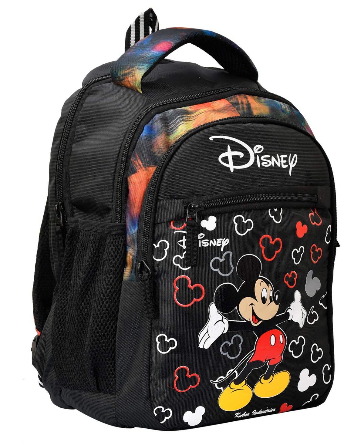 Kuber Industries Disney Mickey Mouse Print School Bag/Backpack|Solid Disney Print & Waterproof Polyester Material|2 Comparment with 2 Front Pockets|Size 28 x 17 x 36 CM (Black)