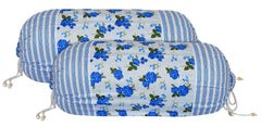 Heart Home Set of 4 Flower Design Soft & Smooth Cotton Bolster Cover 16 x 30 inch (Blue)