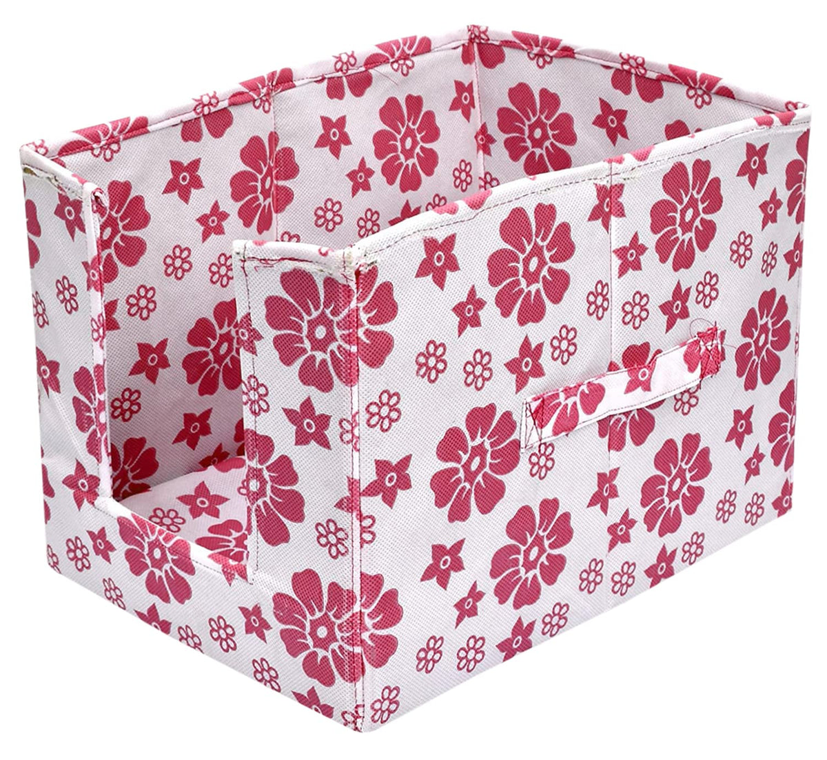 Kuber Industries Flower Printed Multiuses Non-Woven Closet Organizer With Handles (White & Pink) -HS43KUBMART26507