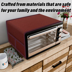 Heart Home Oven Top Cover | Microwave Oven Top Cover | Microwave Cover with 4 Utility Pockets | Oven Cover for Kitchen Décor | Barik Check Oven Top Cover | Maroon