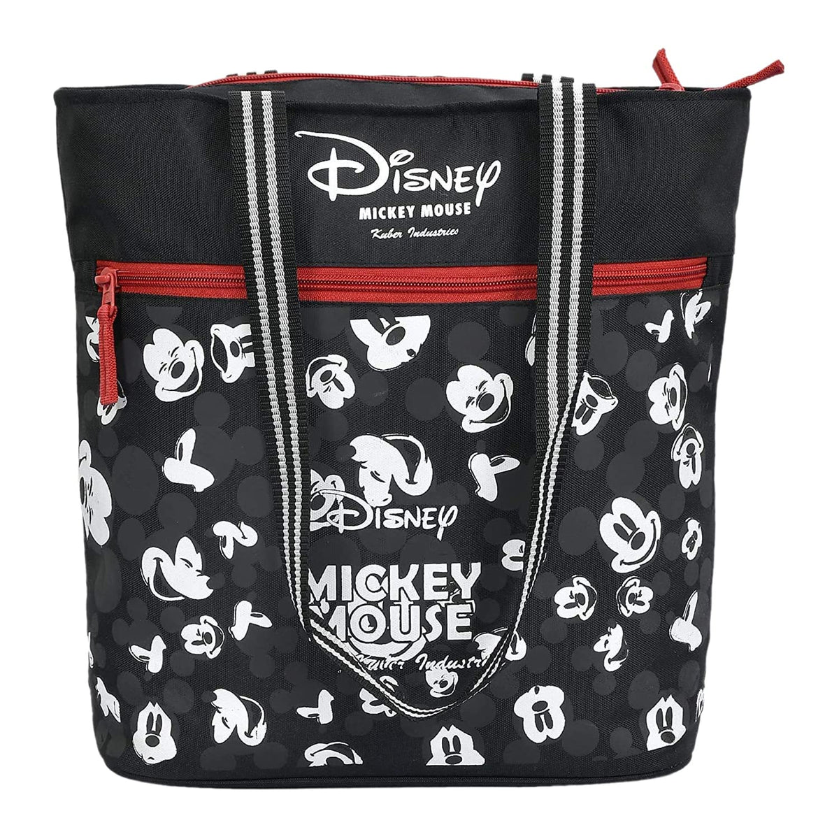 Kuber Industries Polyester Disney Mickey Mouse Print Attractive & Foldable Grocery|Shopping|Travel Hand Bag with Front Pocket & Handle (Black)