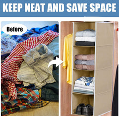 Kuber Industries 4 Shelf Closet Hanging Organizer, 4 Tier Closet Wardrobe Organizer Clothes Storage Hanger for Family Closet Bedroom, Foldable and Universal Fit (Brown)-KUBMART15323