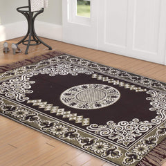 Kuber Industries CTKTC40153 Flower Design Traditional Cotton Carpet for Living Room, Area Rug (5 feet x7 feet, Brown, Standard)
