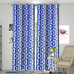 Kuber Industries Square Print 2 Pieces Patio Sliding Door Curtain -Keep Warm Draperies, Sliding Glass Door Drapes, 7 Feet (Blue)-KUBMART11296