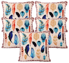 Heart Home Wings Design Cotton Decorative Cushion Covers (16 X 16 Inches) Set of 5, Cream - CTHH7148, (Model: CTHH07148)