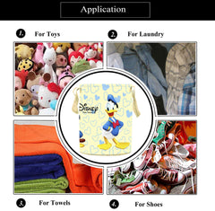 Kuber Industries Disney Team Mickey Round Non Wovan Laundry Basket with Lid & Handles|Collapsibal Material|Durable Stiched Handles|Size 37 x 37 x 47 CM |Capicity 45 LTR (Cream)-KUBMART12049