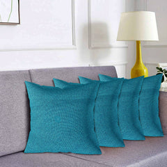 Kuber Industries Jute Cotton Decorative Square Cushion Cover, Cushion Case For Sofa Couch Bed 16x16 Inch- Pack of 4 (Blue)