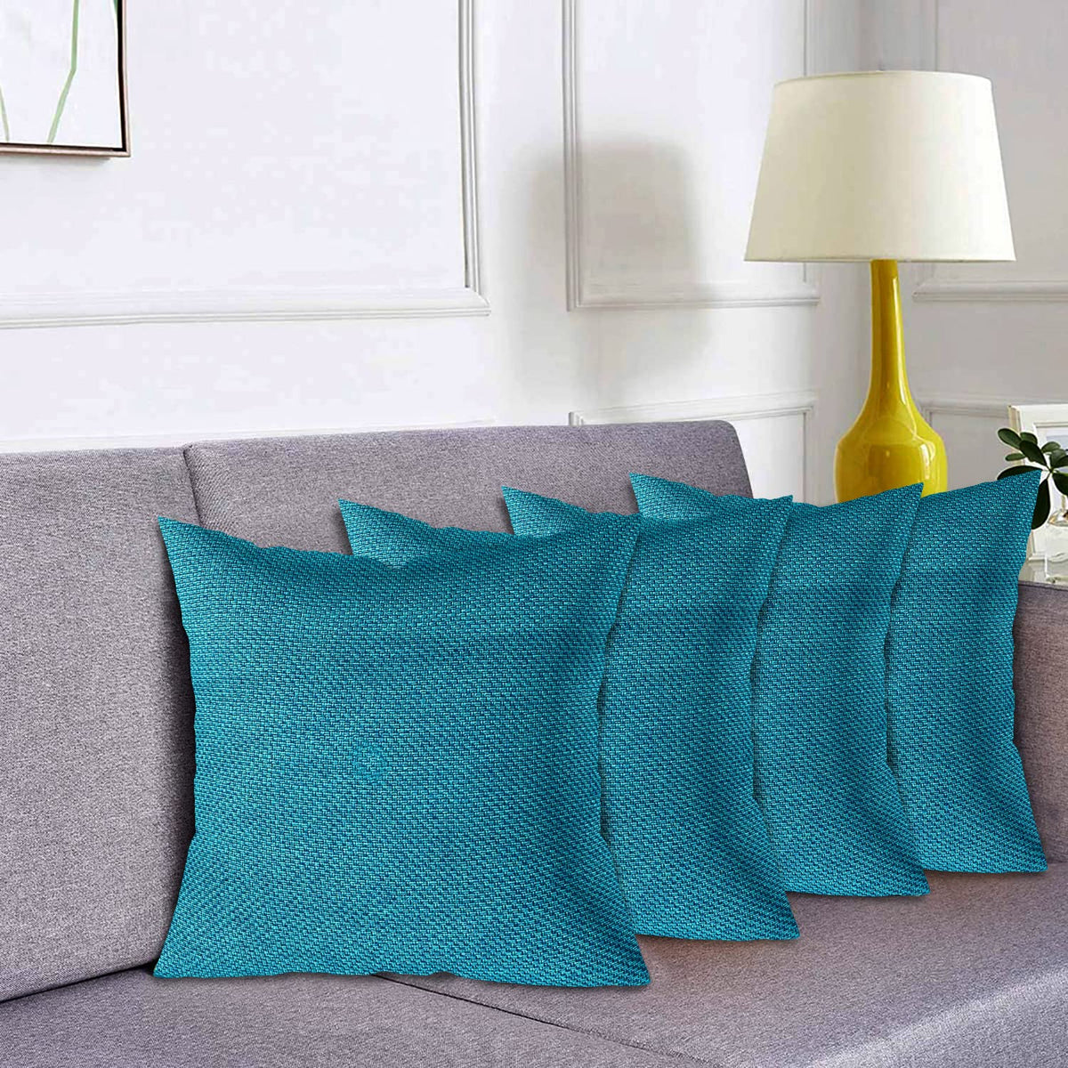 Kuber Industries Jute Cotton Decorative Square Cushion Cover, Cushion Case For Sofa Couch Bed 16x16 Inch- Pack of 5 (Blue)