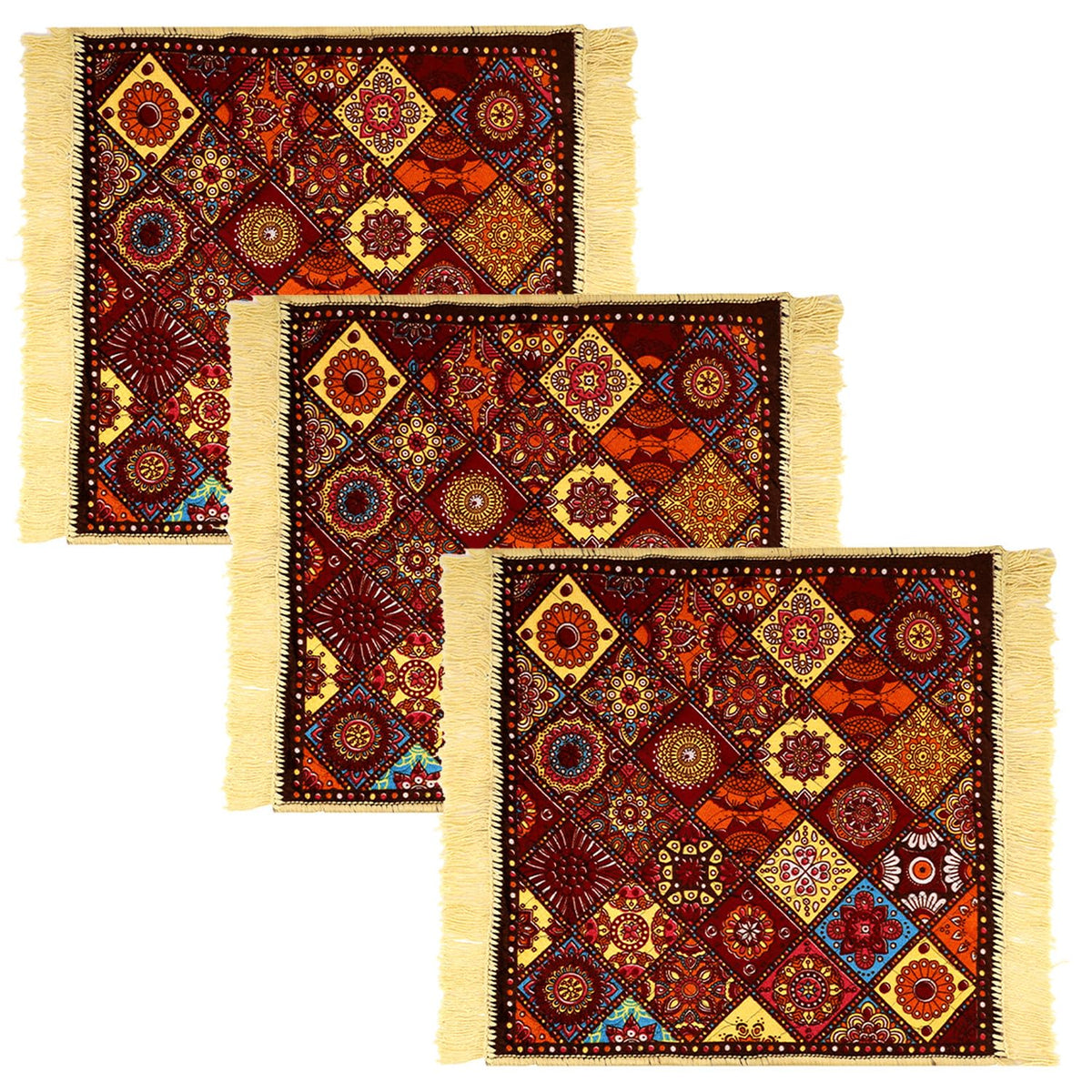 Heart Home Prayer Mat | Velvet Aasan Mat | Meditation Prayer Carpet Mat | Pooja Aasan Mat | Rangoli Square Prayer Mat | Traditional Prayer Mat | Small | Pack of 3 | Multicolor