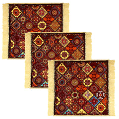 Heart Home Prayer Mat | Velvet Aasan Mat | Meditation Prayer Carpet Mat | Pooja Aasan Mat | Rangoli Square Prayer Mat | Traditional Prayer Mat | Small | Pack of 3 | Multicolor