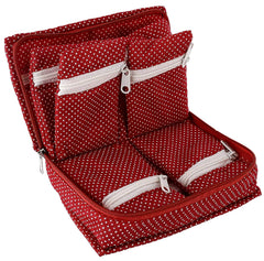 Kuber Industries Cotton Dot Printed Portable Jewellery Organizer with 6 Pockets -HS_38_KUBMART21229 (Maroon)