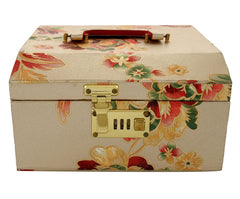 Kuber Industries Leaf Design Bride with Number Lock System & Mirror Vanity, Jewellery, Bangle, Travel Makeup Box For Women (Gold, HS_38_KUBMART20948, 24x24x13cm)