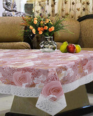 Kuber Industries Flower Design PVC 4 Seater Centre Table Cover - Brown