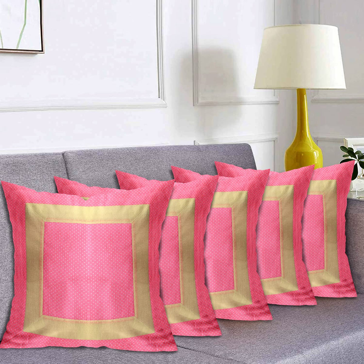 Kuber Industries Dot Print Soft Decorative Square Cushion Cover, Cushion Case For Sofa Couch Bed 16x16 Inch- Pack of 5 (Light Pink)