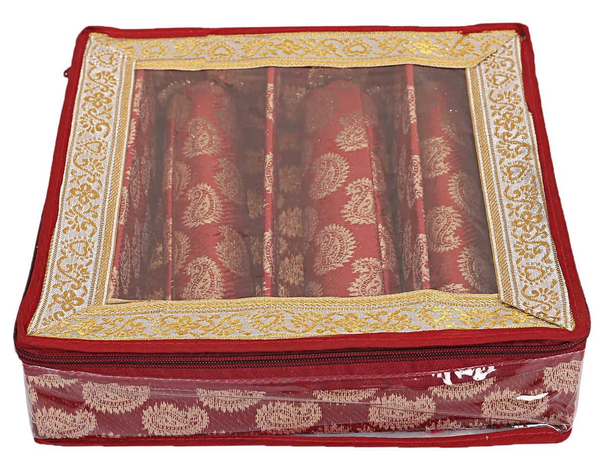 Kuber Industries Multipurpose Carry Design Laminated 3 Rod Bangle Box/Organizer/Case With Tranasparent Top (Red)-47KM0129