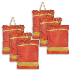 Kuber Industries Polyester Strips Print Hand Bag/Grocery Bag For Women/Girls With Handle Pack of 6 (Red) 54KM4042
