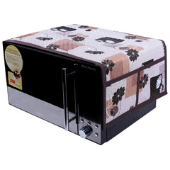 Kuber Industries Flower Design PVC Microwave Oven Top Cover 30 Liter with Utility 4 Pockets (Brown) - CTKTC40686