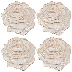 Heart Home Rose Design Soft Leather Table Mats, Dining Table Mats, Set of 4 (Gold)-50HH01301