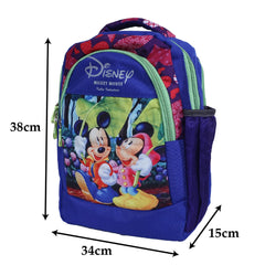 Kuber Industries Polyester Waterproof Disney Mickey & Minnie Mouse Print Backpack|Sturdy School Bag For Kids (Green & Blue)