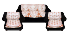 Heart Home Luxurious Cotton Floral Abstract Design 5 Seater Sofa Cover Set HS_36_HEARTH018387, (Orange)