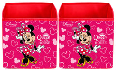 Kuber Industries Disney Minnie Print Non Woven 2 Pieces Fabric Foldable Storage Cube For Toy,Books,Shoes Storage Box With Handle,Extra Large (Pink)-KUBMART16160