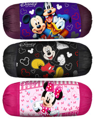 Kuber Industries Disney Minnie Mickey Print Silk Special Long Crush Bolster Cover- Set of 3, Roral Blue & Black & Pink-KUBMART10025
