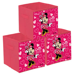Kuber Industries Disney Minnie Print Foldable Laundry Basket|Clothes Storage Basket With Handle & Lid,Pack of 3 (Pink)