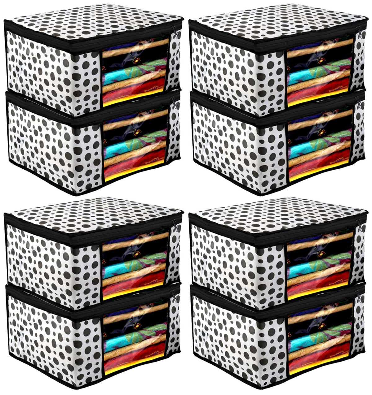 Kuber Industries Saree Covers With Zip|Saree Covers For Storage|Saree Packing Covers For Wedding|Pack of 8 (Black & White)
