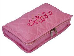 Kuber Industries Embroidery Design 2 Pieces Satin Jewellery Pouch Cum Makeup Kit (Pink)-KUBMART02523