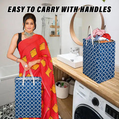 Heart Home Laundry Basket | Star Laundry Basket | Canvas Storage Bag with Handles | Clothes Storage Basket for Home | Toy Storage Basket | 75 LTR | Large | Pack of 2 | Royal Blue