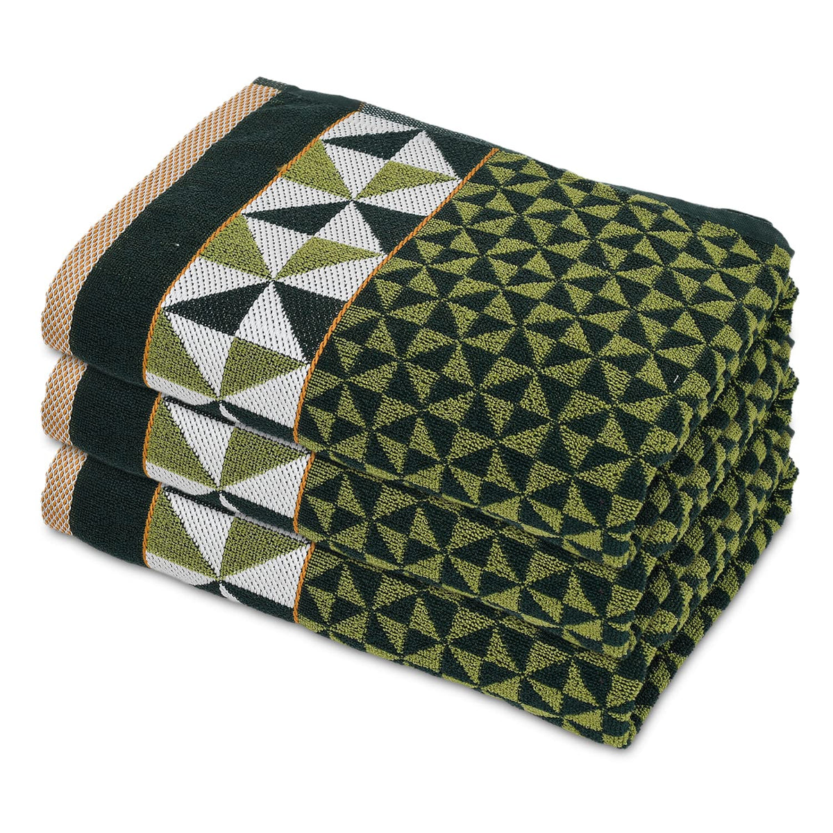 Heart HomeTringle Printed Super Soft, Fluffy, and Absorbent, Cotton Bath Towel Perfect for Daily Use, 30"x60"- Pack of 3 (Green)