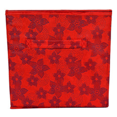 Heart Home Metallic Flower Printed Non-Woven Foldable Storage Bin/Cube/Organizer For Toys, Clothes And Books With Handles- Pack of 6 (Red) -HS43HEARTH26268
