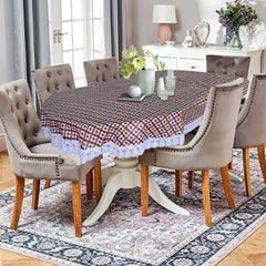 Heart Home Check Printed PVC 6 Seater Oval Shape Table Cover, Protector with White Lace Border, 60"x90" (Maroon)