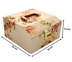 Kuber Industries Leaf Design Bride with Number Lock System & Mirror Vanity, Jewellery, Bangle, Travel Makeup Box For Women (Gold, HS_38_KUBMART20948, 24x24x13cm)