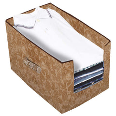 Kuber Industries Metallic Printed 6 Piece Non Woven Shirt Stacker Wardrobe Organizer Set, (Beige) - CTKTC034890