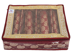 Heart Home Multipurpose Carry Design Laminated 4 Rod Bangle Box/Organizer/Case With Tranasparent Top - Pack of 2 (Maroon)-47HH087