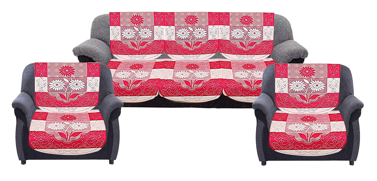 Kuber Industries Floral 6 Piece Cotton 5 Seater Sofa Cover Set - Pink