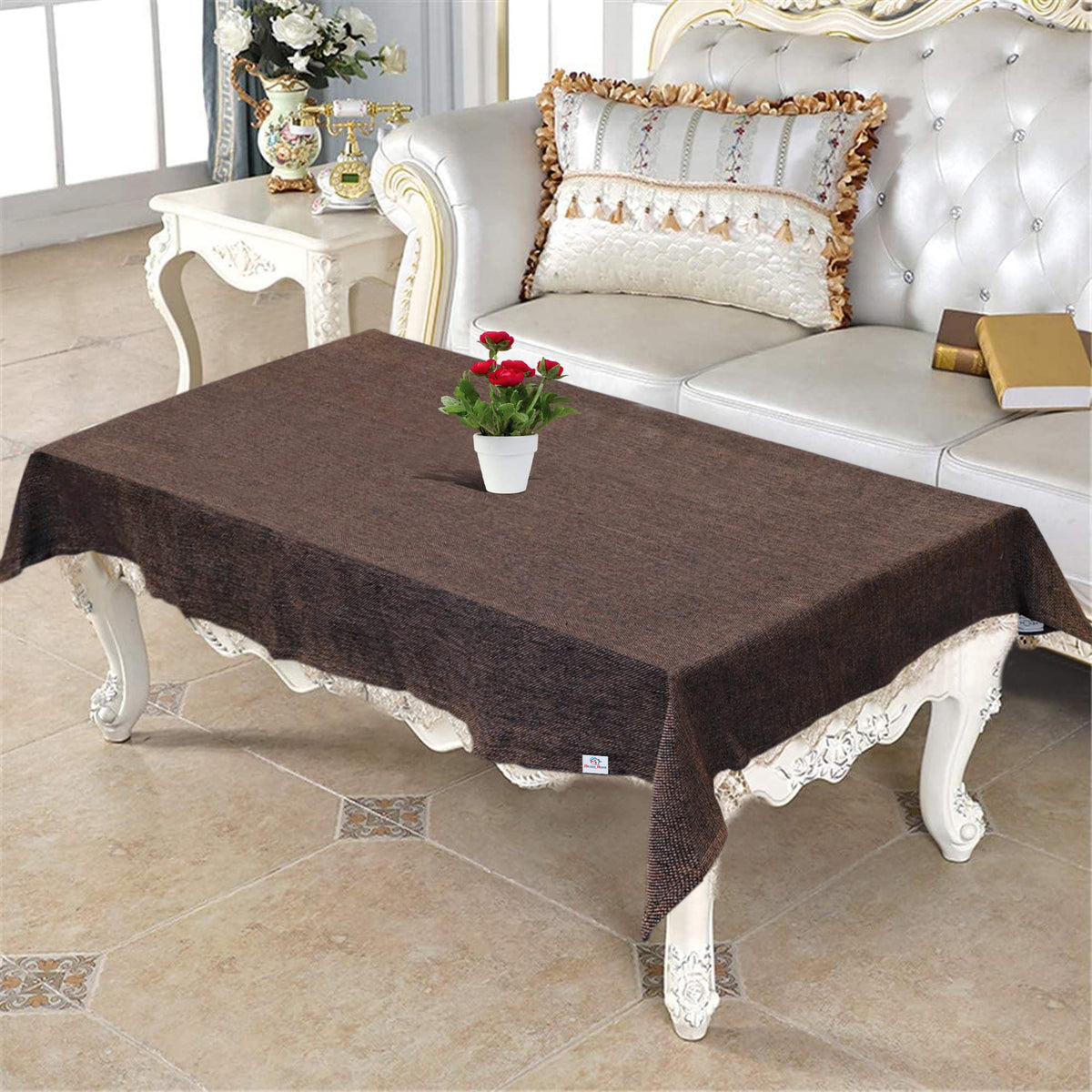 Heart Home Heat Resistant, Antislip Jute Center Table Cover for Home Decor, 40"x60" (Dark Brown)