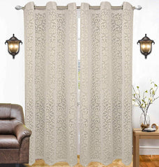 Kuber Industries Flower Design 4 Pieces Sheer Door Curtains Linen Look Semi Transparent Voile Grommet Elegance Curtains for Living Dining Room, Bedroom Drapes 48 x 84 Inch Long, (Cream) - CTKTC40514
